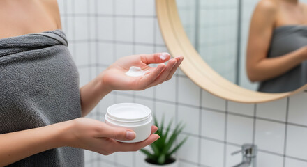 クリームの質感と柔らかな光の美容とリラックスな瞬間