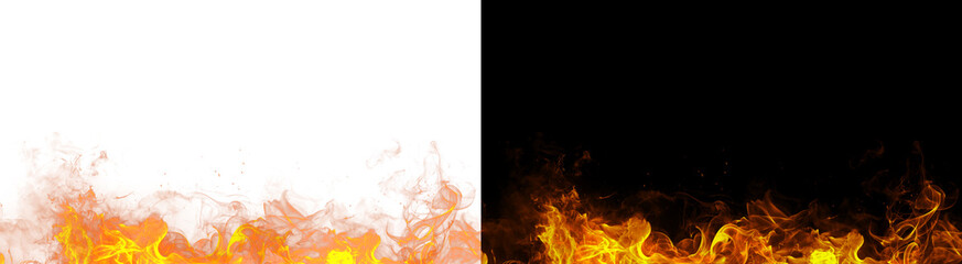 PNG image of Intense, vibrant orange and yellow flames illuminate the dark space along the bottom edge on transparent background © towsif