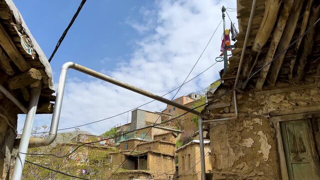 traditional Kurdistan brick architecture design Iran countryside old local people village adobe ancient clay culture heritage mud brick native patio Persia quiet rooftop rural skyline sunlight terrace
