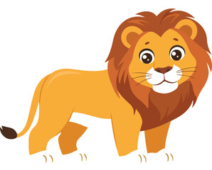 Obraz premium Friendly Cartoon Lion with Golden Mane Cute Kids Illustration on Light Background