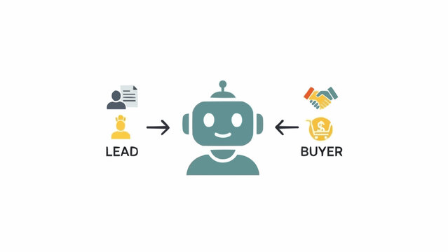Robot facilitating lead to buyer conversion.