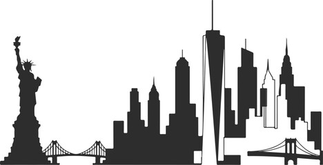 Naklejka premium All-in-One New York City Landmarks Vector Graphic – Clean Line Art for Vinyl Projects