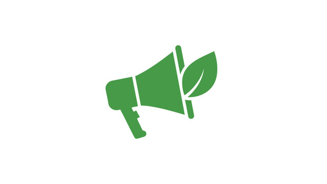 Green Megaphone with Leaf Symbol.
