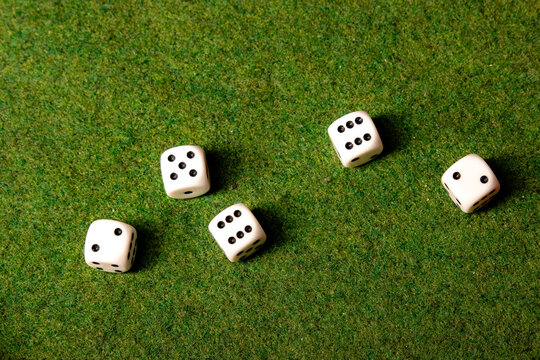 five dices on a dice board, two pairs