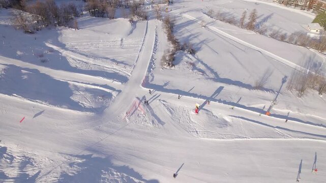 Beginner Practice Zone with Gentle Runs and Learning Paths, La Salle-les-Alpes Serre Chevalier - Top-Down Aerial Drone Shot