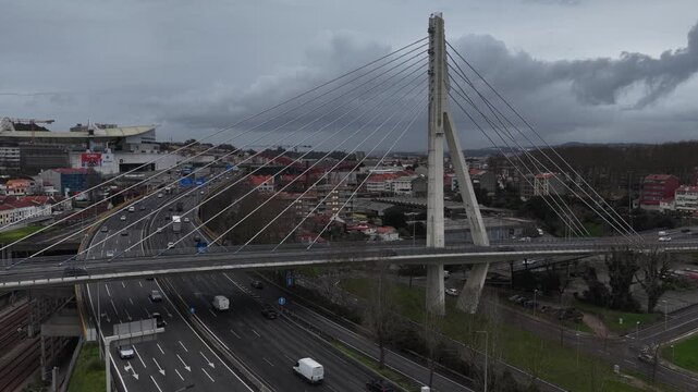 Suspension bridge over highway in Porto