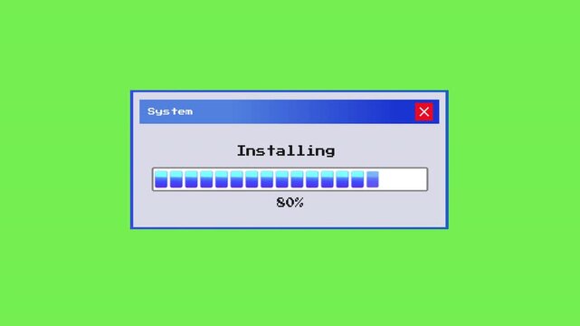 Technology Installation Process with Animated Progress Bar on Computer Display. A classic pop-up window