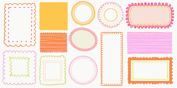 Collection of colorful decorative frame and label shapes on white background