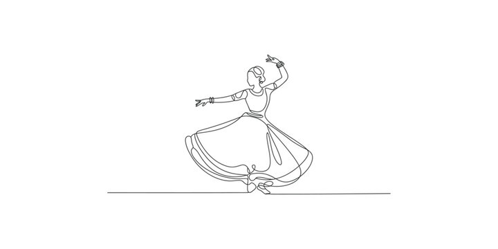 Hand drawn sketch of a traditional indian kathak dancer performing an elegant classical dance move