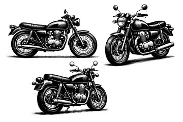 Motorcycle silhouette vintage standard. A vintage standard motorcycle with upright riding position, rounded fuel tank, spoked wheels, and