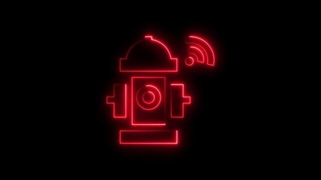 Neon camera robot with wifi signal on black background