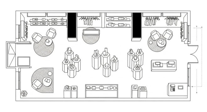Detailed floor plan of a commercial space showcasing furniture and layout design.
