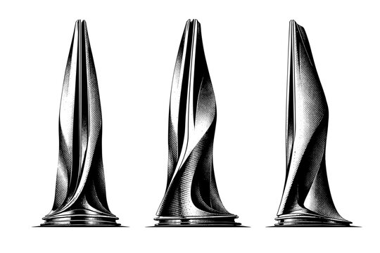 Skyscraper isolated futuristic tower. A futuristic skyscraper with tapered silhouette, unconventional geometry, smooth continuous surfaces,