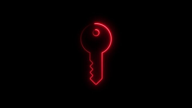 Glowing Red Neon Key on Black Background Symbolizing Access and Security key neon sign access symbol