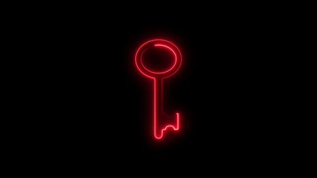 Glowing Red Neon Key on Black Background Unlock Concept Symbol key symbol neon sign red light