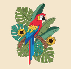 Geometric Tropical Bird Jungle Mid Century Modern Vector Art © Mahmuda