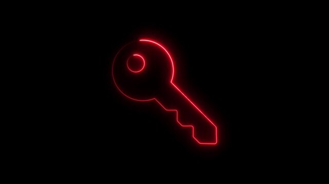 Glowing Red Neon Key on Black Background Symbolizing Access and Security key neon sign access symbol