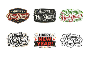 Fototapeta premium Festive New Year wishes. Set lettering. harmonious lettering variations of the same emblematic concept, each with different