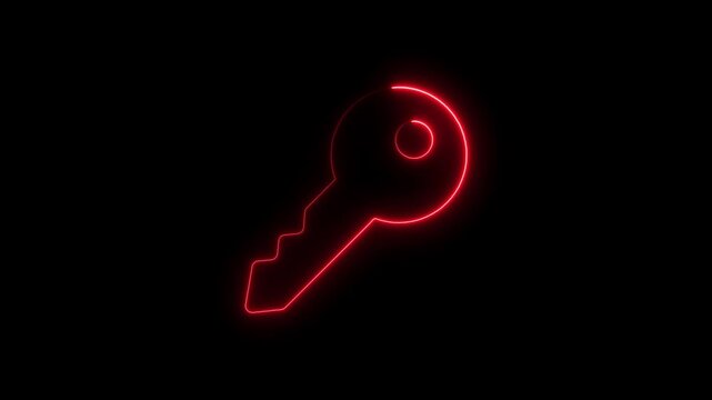 Glowing Red Neon Key on Black Background Symbolizing Access and Security key neon sign access symbol