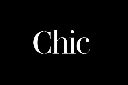 chic displayed in elegant serif font in white against a matte black background minimalistic design emphasizing modern sophistication and timeless fashion appeal