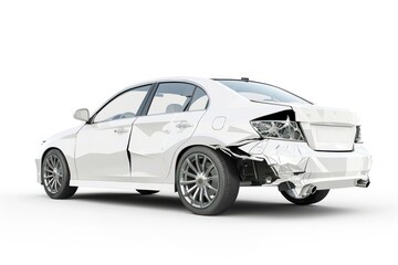 Fototapeta premium Damaged white car accident illustration