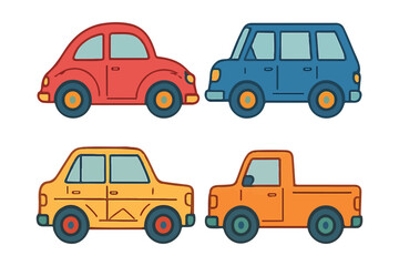 Fototapeta premium Colorful Lineal Hand-Drawn Cartoon Car Collection