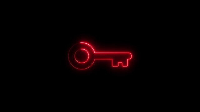 Glowing Red Neon Key on Black Background Symbolism Access Unlocking glowing key red key