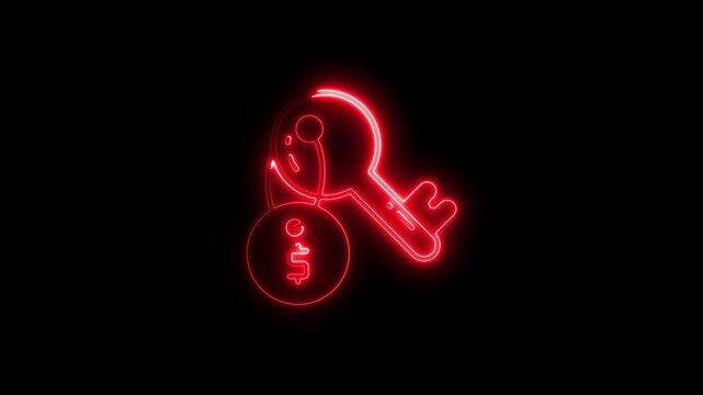 Neon red key with dollar sign lock finance concept