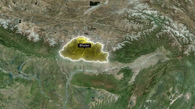 Bhutan Map Animation Highlighted for Travel & Happiness Index Info