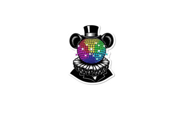 Obraz premium Funny Victorian mouse with Disco Ball Sticker Silhouette. Quirky Surreal Silliness and Humorous Character Design for Gen Z Aesthetic Vector.