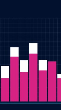 Animated financial white growth chart with trend line graph. Growth bar chart of economy. Vertical.