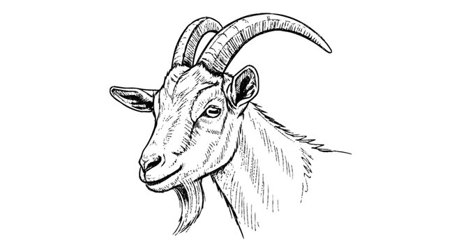 Detailed Illustration of a Goat Head.