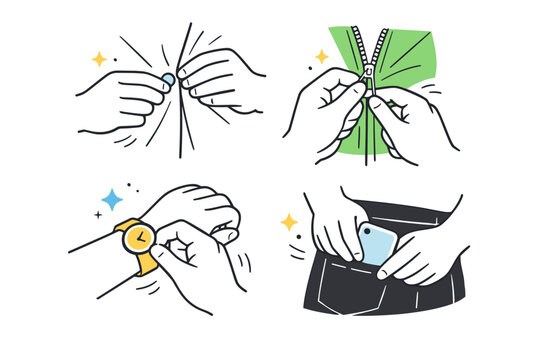 Unposed hands close-ups. A close-up view of hands adjusting clothing or an object without conscious posing. Candid motion and human imperfection. Minimalist