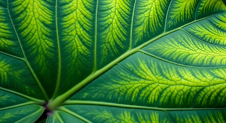 Fototapeta premium Abstract Green Tropical Leaf Texture. Lush Nature Background, Botanical Pattern, Eco Design Backdrop from Southeast Asian Rainforest