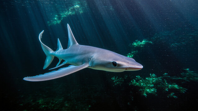 Chimaera (Ghost Shark) Swimming Through Deep Ocean Shadows