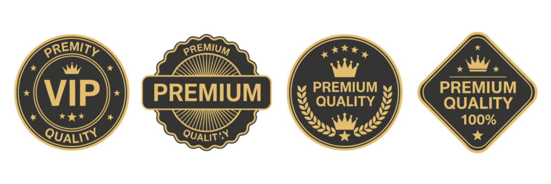 High-quality VIP logo icon featuring crown, stars, and 100 percent premium quality stamp for certification and branding