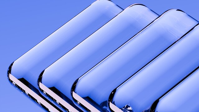 Abstract blue glass square shapes. 3d render.