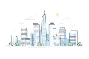 Fototapeta premium Modern buildings skyline. Simplified skyline with varied building heights and clean silhouettes, calm rhythm and visual harmony. The mood is