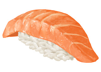 リアルなサーモンのお寿司一貫のイラスト