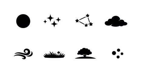 Fototapeta premium Summer night sky mood. Filled icon set of Summer night sky mood: full moon, twinkling stars,