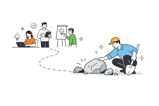 Supportive leadership style. A leader removes obstacles from a path while the team continues working smoothly. The illustration suggests
