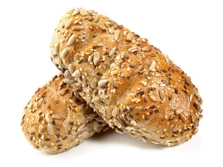 Food - Bread Rolls with various Seeds on white Background