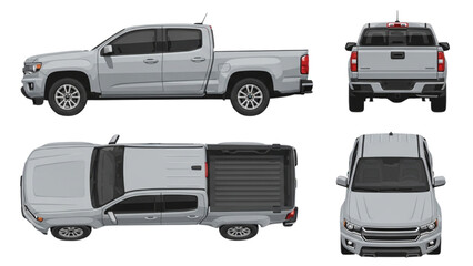 Detailed vehicle autocad blueprint of a modern pickup truck viewed from multiple angles showcasing its sleek design and robust features © Stock Image Paradise
