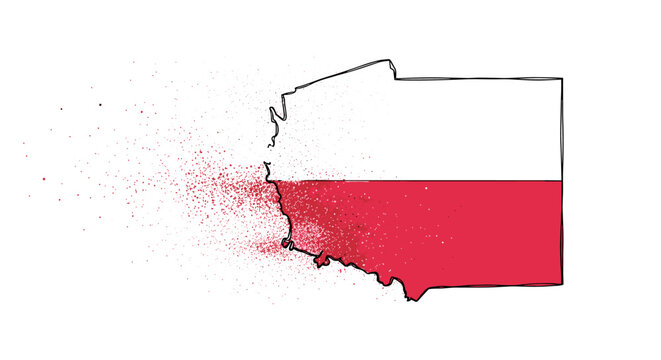 Abstract poland map with disintegrating effect in red and white