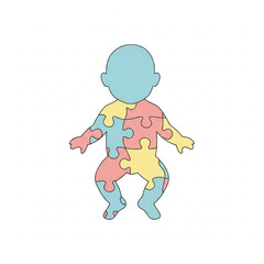 Minimalistic Baby Vector Illustration, Awareness of Birth Defects, Puzzle Silhouette, Pastel Colors, Flat Design, Modern Friendly Style