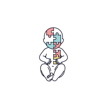 Minimalistic Baby Vector Illustration, Awareness of Birth Defects, Puzzle Silhouette, Pastel Colors, Flat Design, Modern Friendly Style