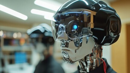 Robot Head with Goggles and Metallic Face.