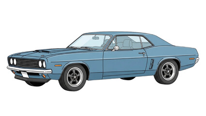 Obraz premium Detailed vehicle autocad blueprint of a classic blue muscle car in a side view illustration