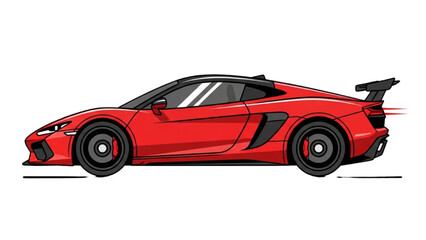 Detailed vehicle autocad blueprint of a red sports car in a side view illustration