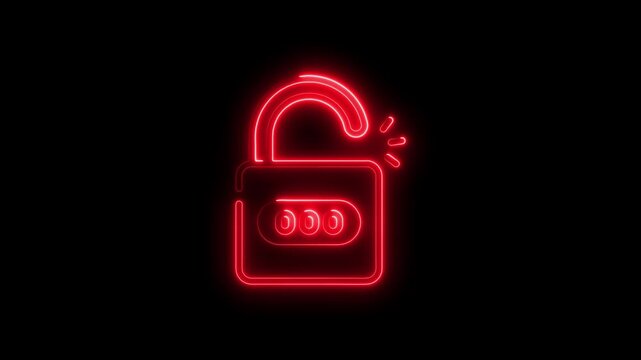 Neon Red Lock with Spark Glowing Password Secure Digital Concept on Black Background glowing lock digital security